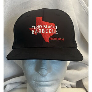Terry Blacks BBQ | Blk Trucker Hat | Embroidered Texas | Red Logo | OSFM | EUC
